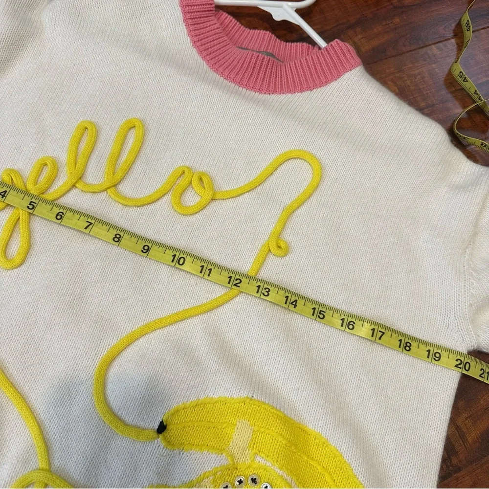 LELA ROSE Banana Phone Wool Sweater with Multicolor Trim - Picture 4 of 7